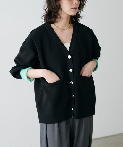 拼色金色紐釦針織開衫