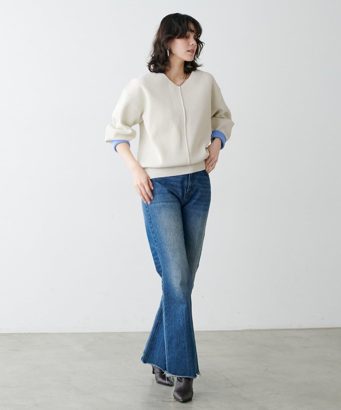 袖裡配色 前後雙穿 羅紋針織 針織上衣