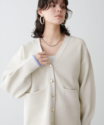 拼色金色紐釦針織開衫