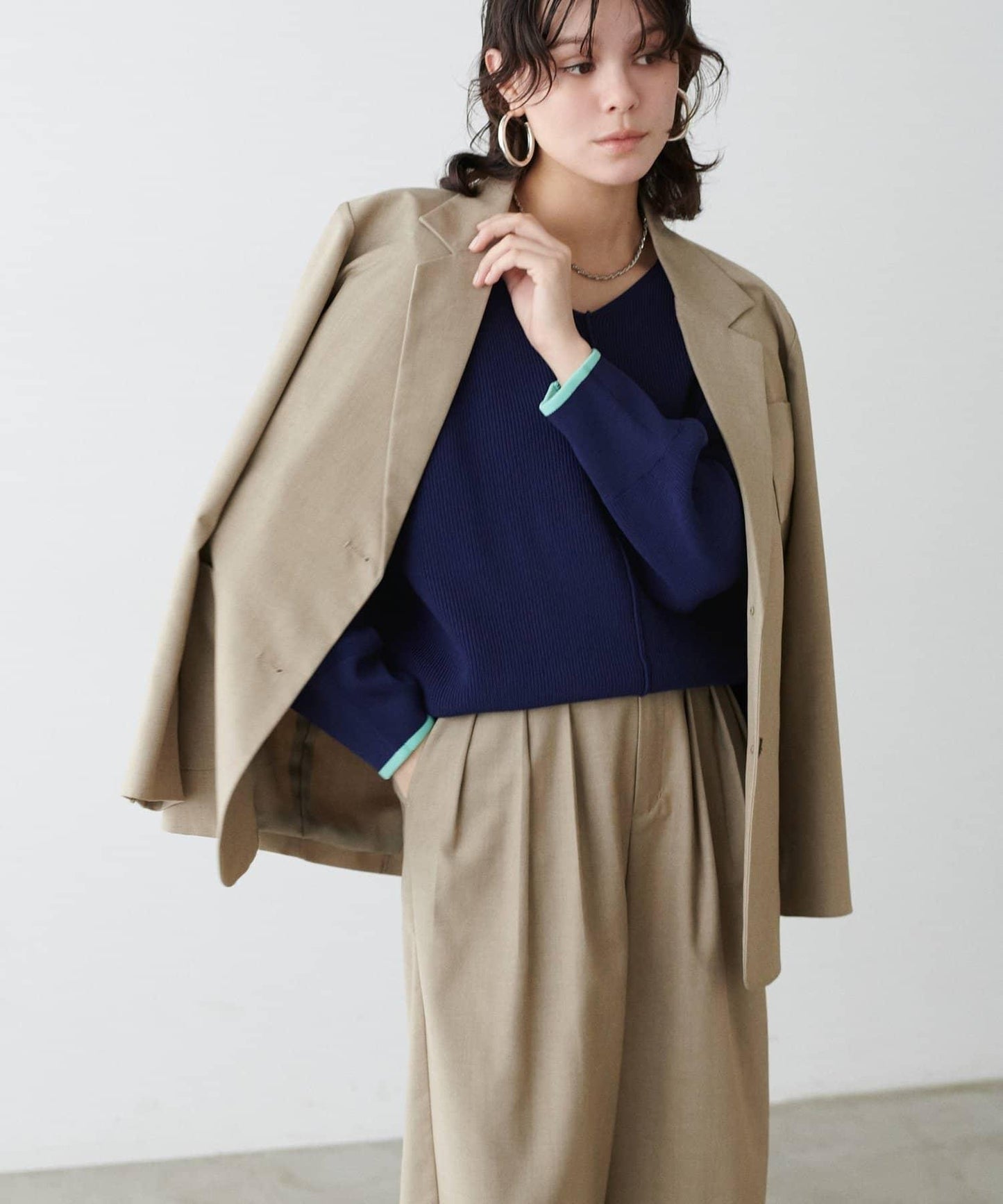 袖裡配色 前後雙穿 羅紋針織 針織上衣