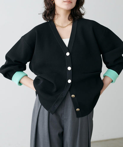 拼色金色紐釦針織開衫