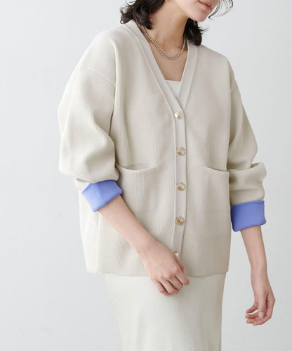 拼色金色紐釦針織開衫