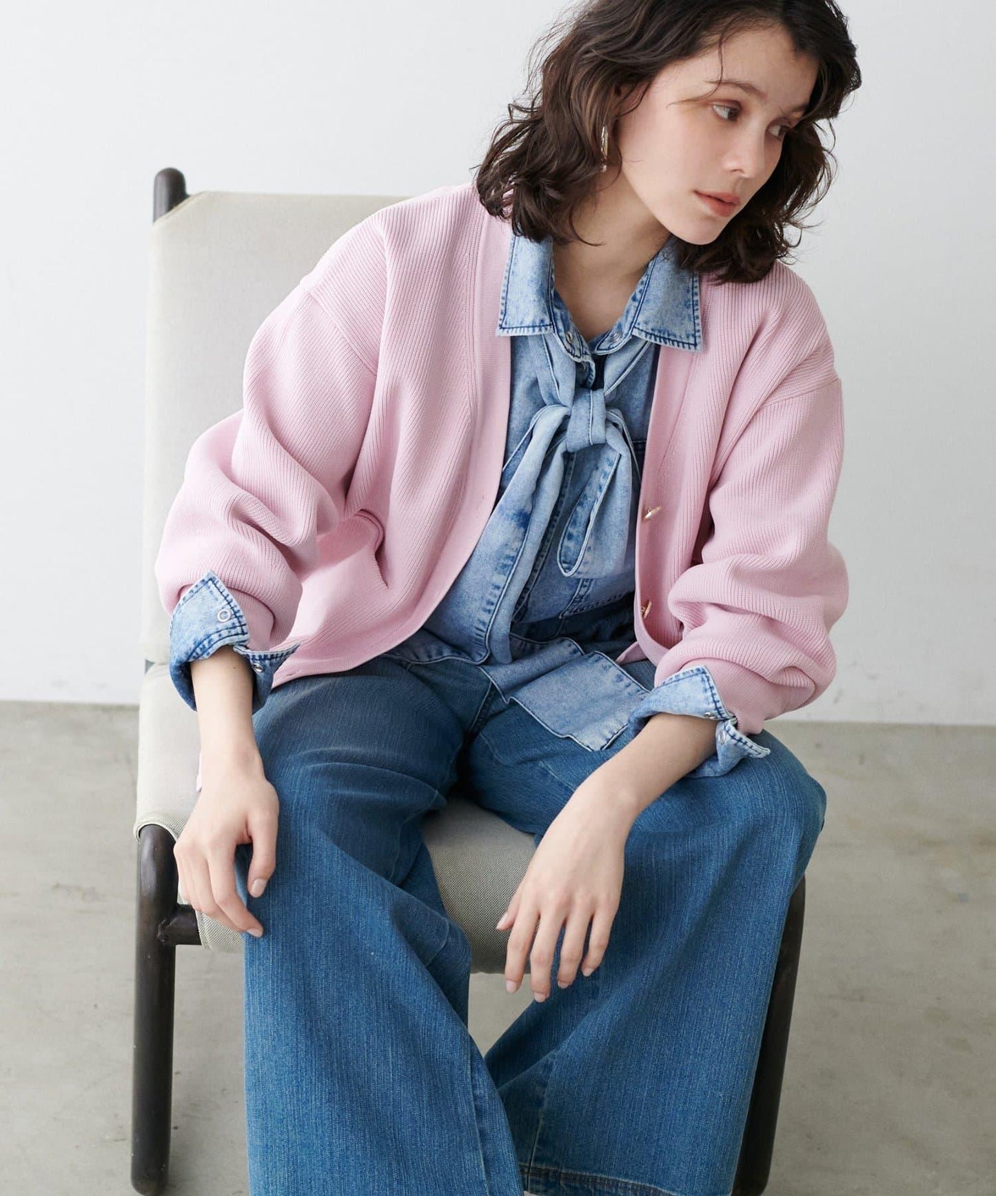 拼色金色紐釦針織開衫