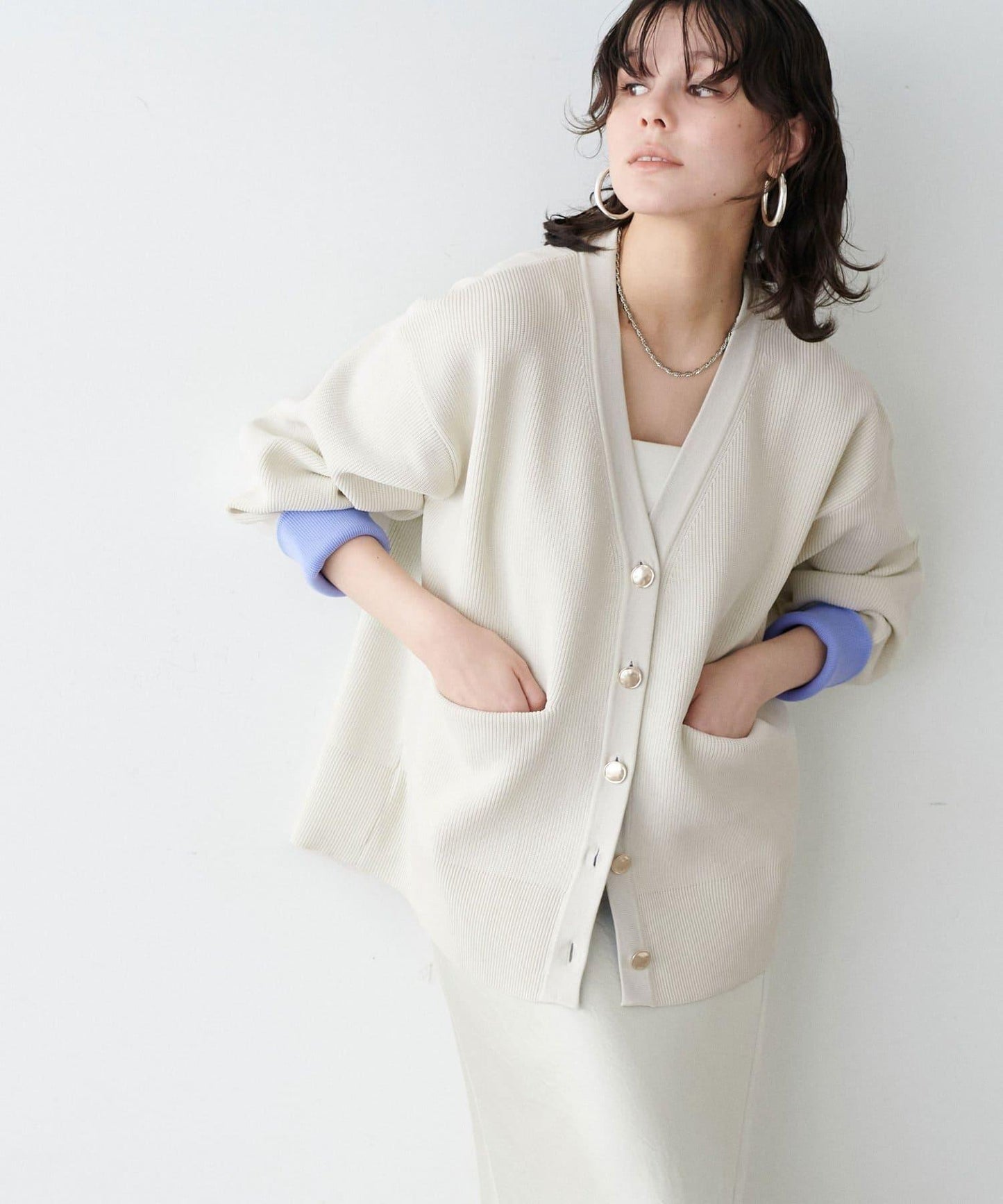 拼色金色紐釦針織開衫