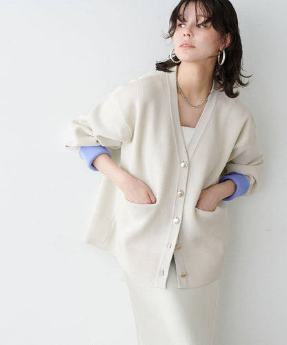 拼色金色紐釦針織開衫