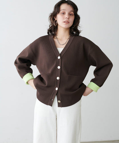 拼色金色紐釦針織開衫
