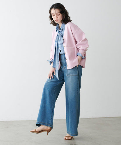 拼色金色紐釦針織開衫