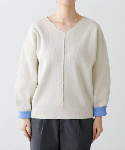 袖裡配色 前後雙穿 羅紋針織 針織上衣