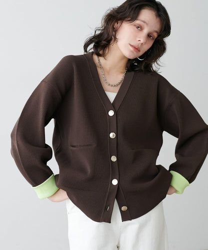 拼色金色紐釦針織開衫