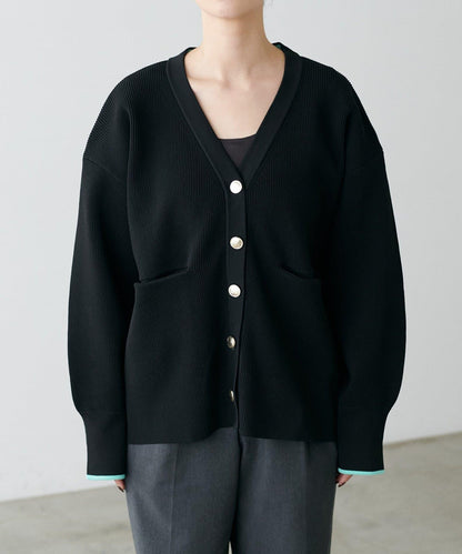 拼色金色紐釦針織開衫