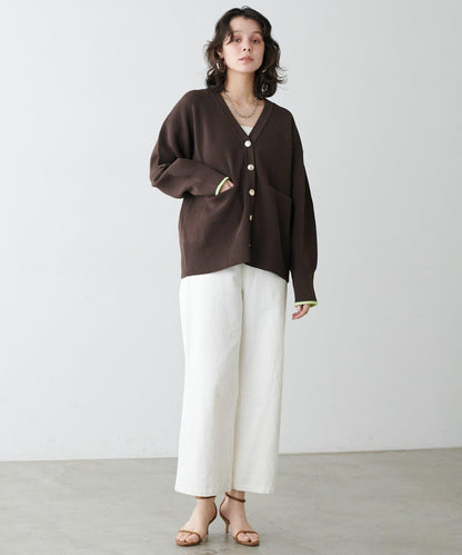 拼色金色紐釦針織開衫