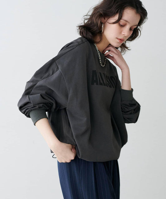 logo毛圈異材質拼接褶飾套頭上衣