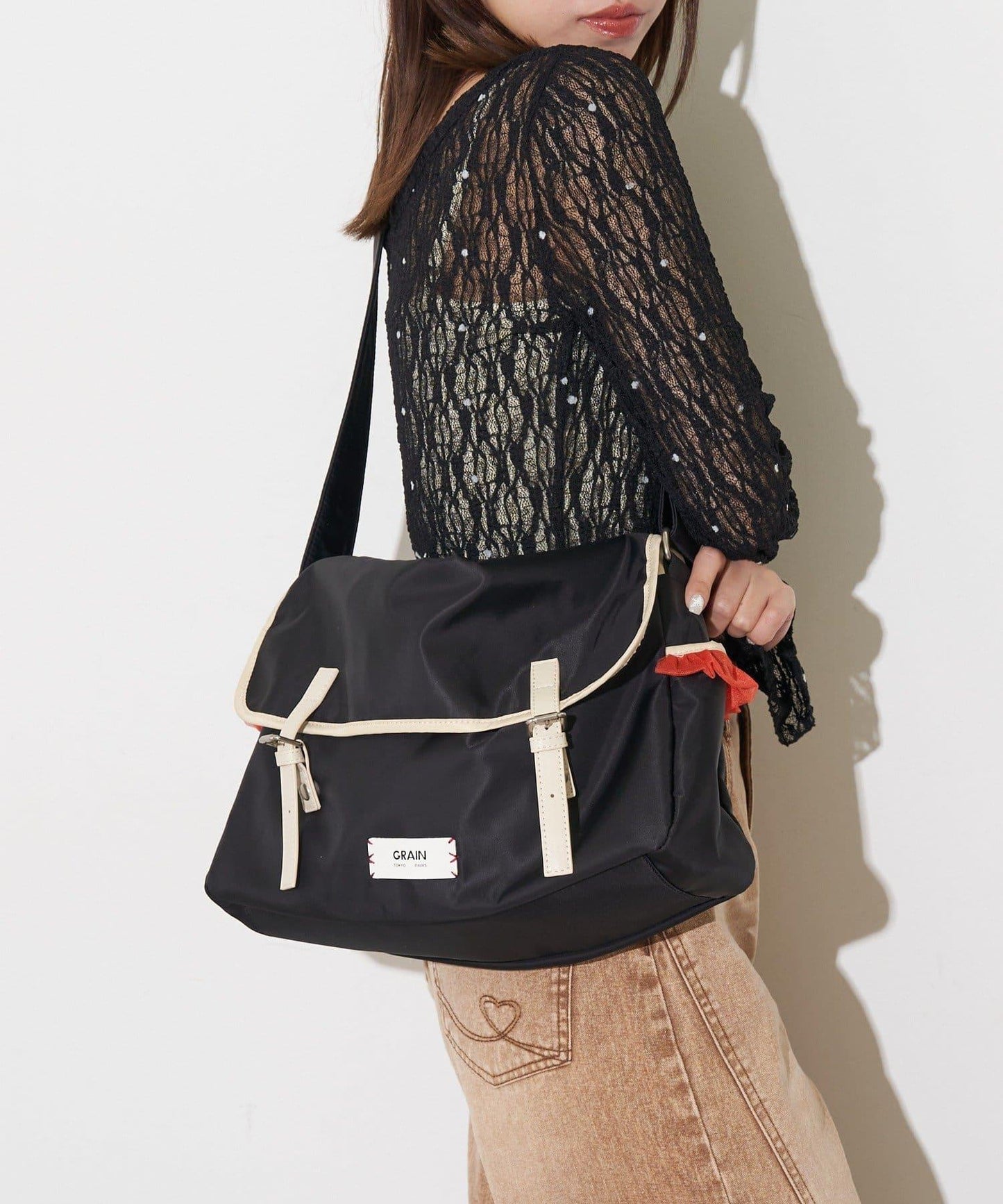 網紗荷葉邊 郵差包