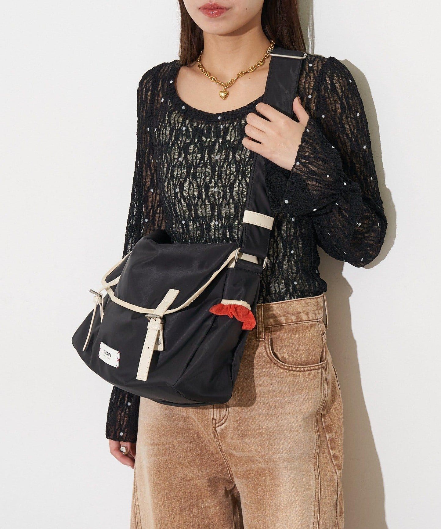 網紗荷葉邊 郵差包