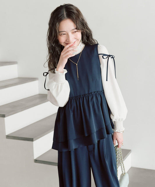 不對稱荷葉邊襯衫