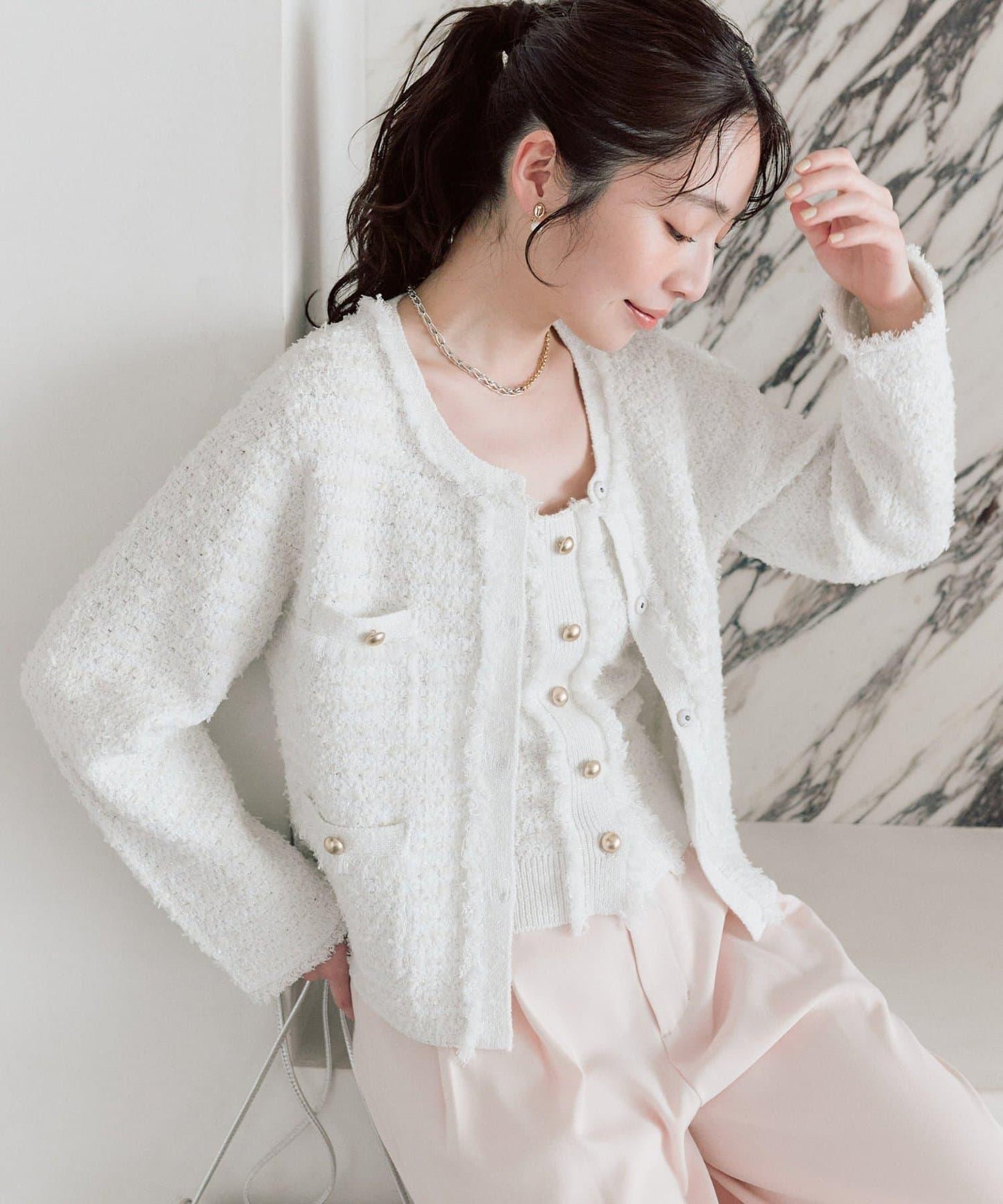 可成套搭配 花呢紋理 針織 夾克式開衫