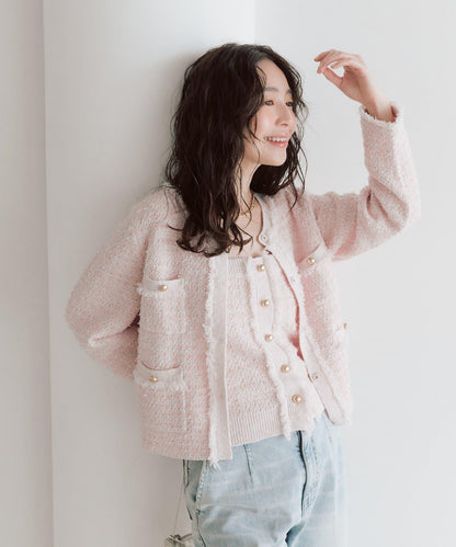 可成套搭配 花呢紋理 針織 夾克式開衫