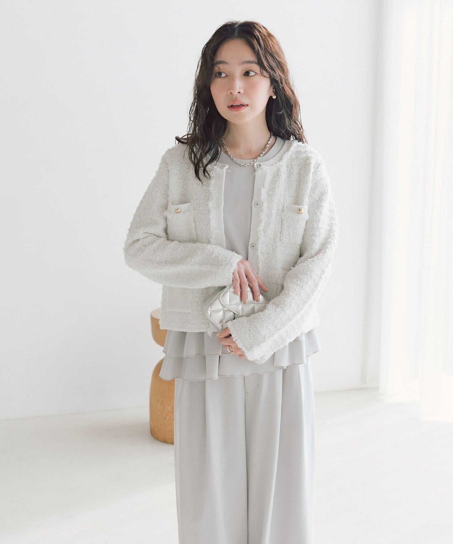 可成套搭配 花呢紋理 針織 夾克式開衫