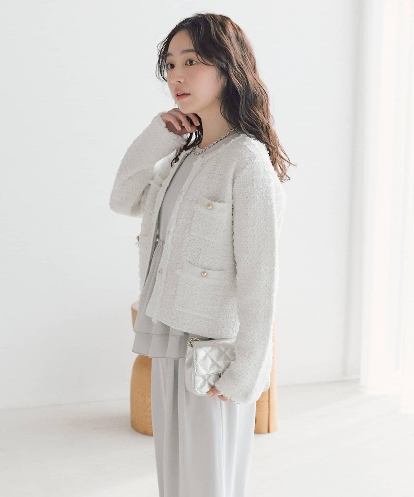 可成套搭配 花呢紋理 針織 夾克式開衫