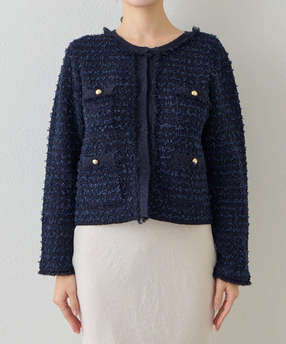 可成套搭配 花呢紋理 針織 夾克式開衫