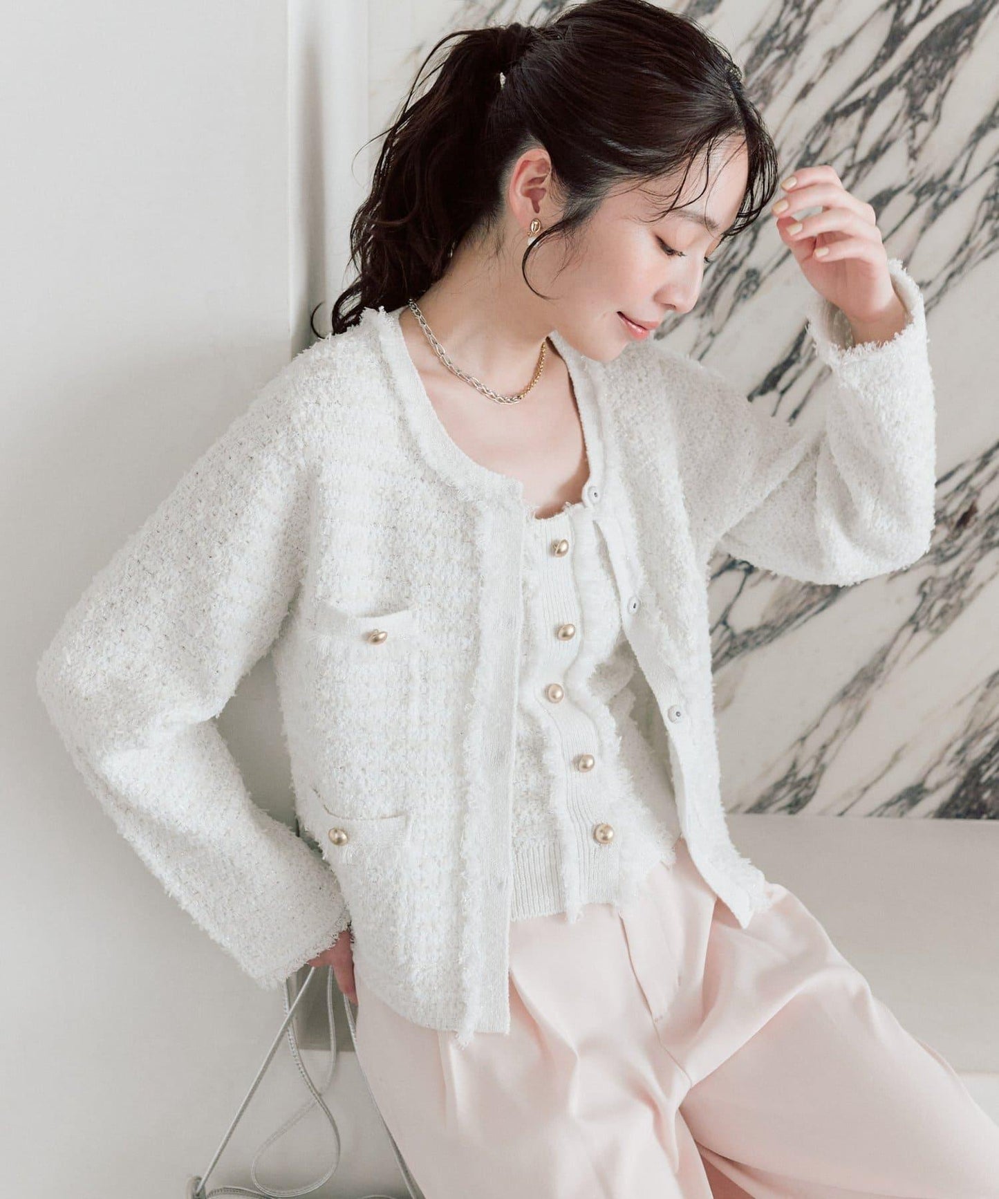 可成套搭配 花呢紋理 針織 夾克式開衫