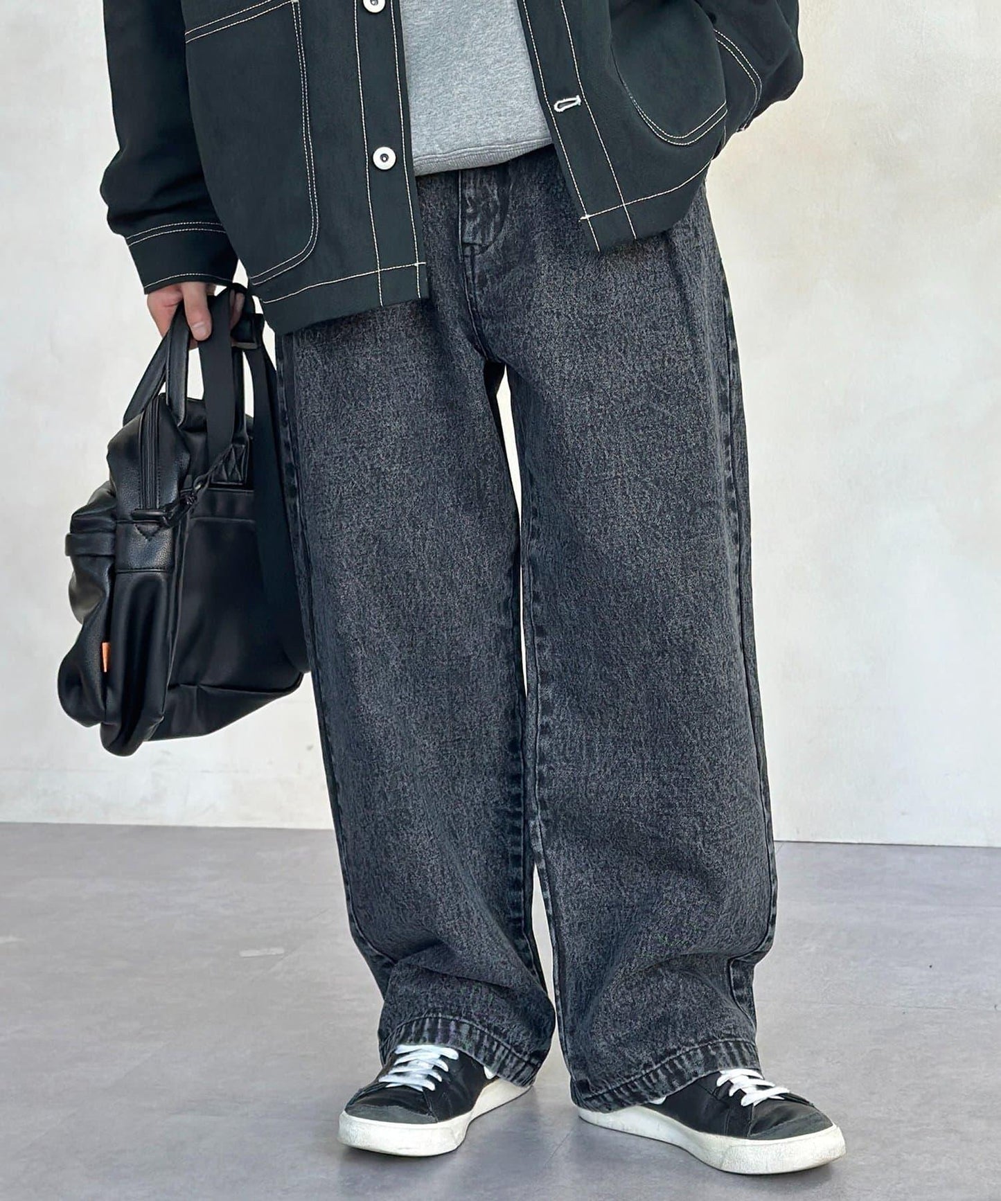 2褶寬鬆牛仔西裝褲