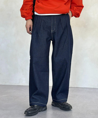 2褶寬鬆牛仔西裝褲