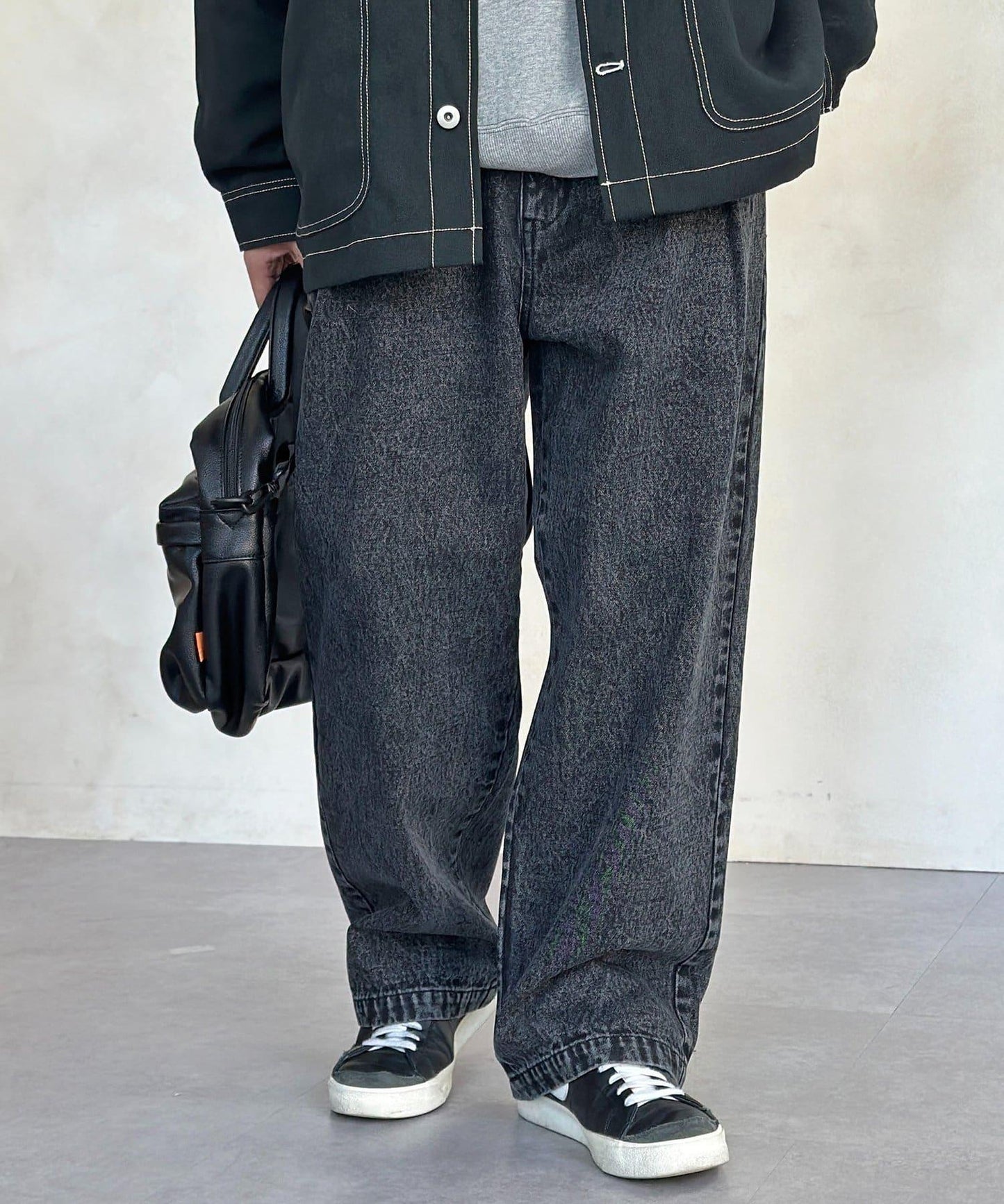 2褶寬鬆牛仔西裝褲