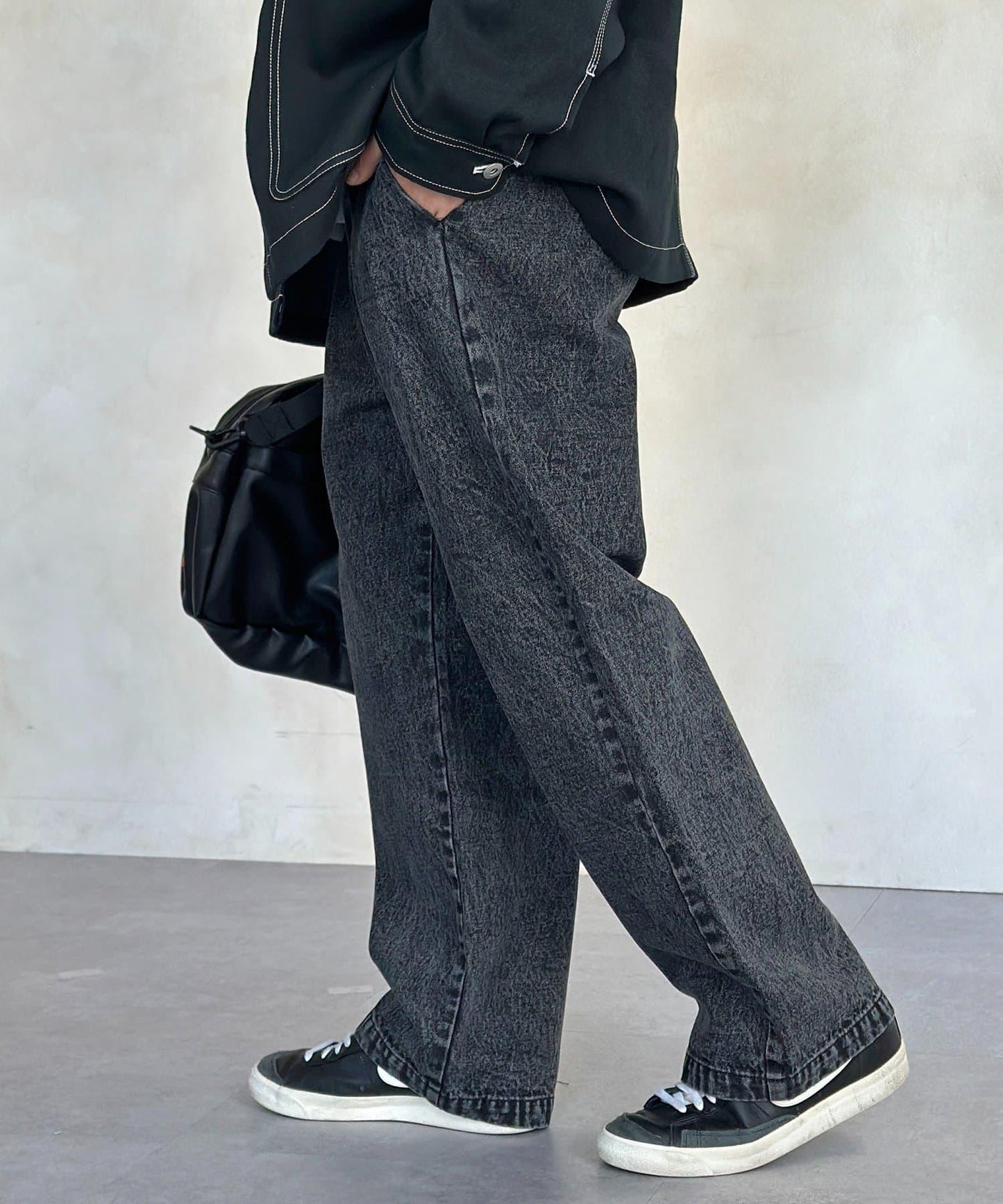 2褶寬鬆牛仔西裝褲