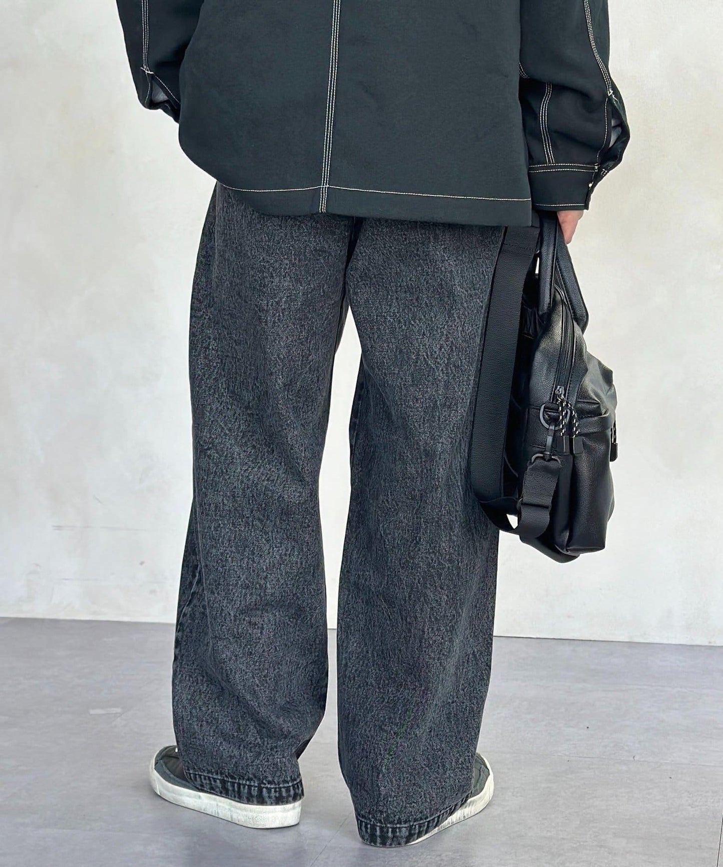 2褶寬鬆牛仔西裝褲