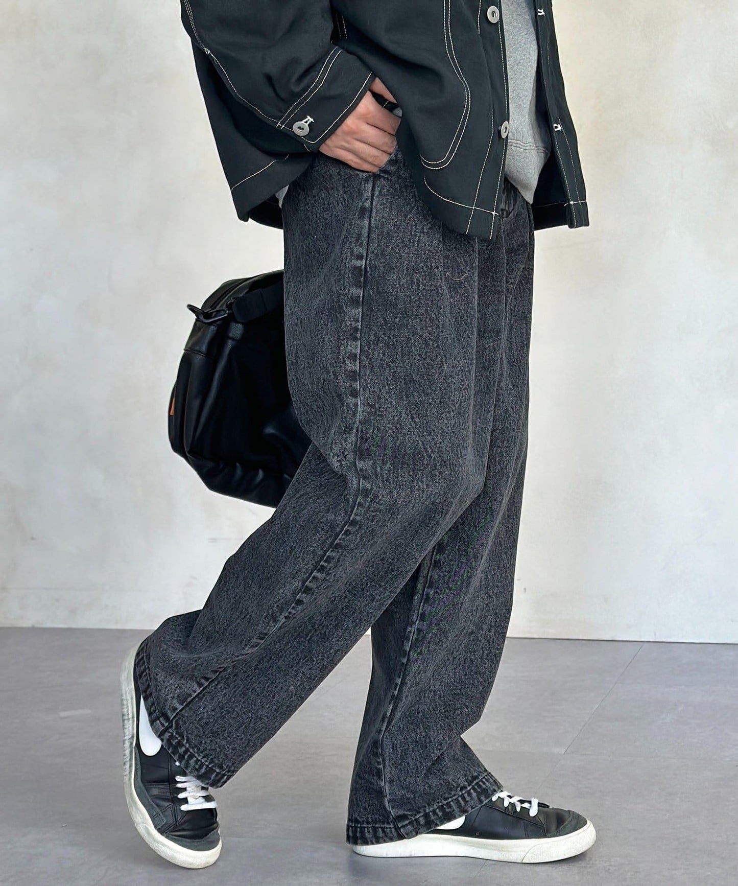 2褶寬鬆牛仔西裝褲