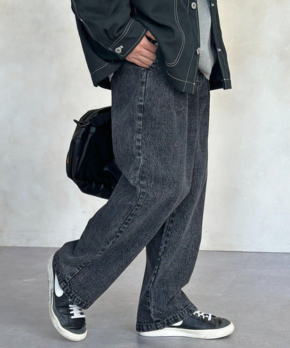 2褶寬鬆牛仔西裝褲