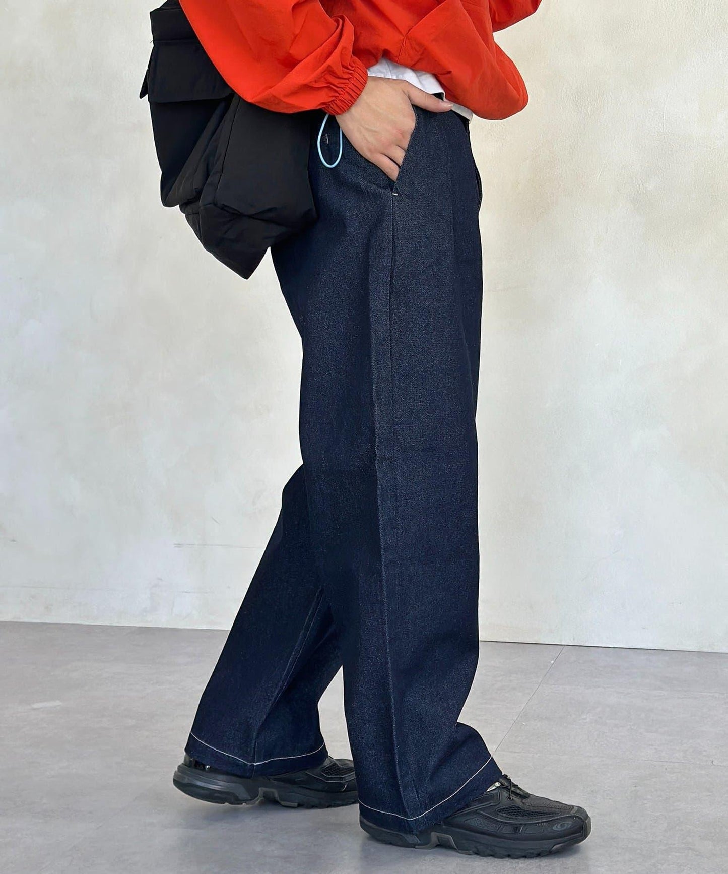 2褶寬鬆牛仔西裝褲