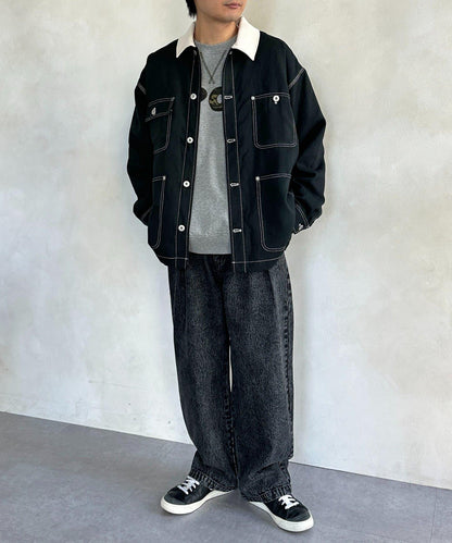 2褶寬鬆牛仔西裝褲