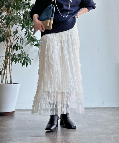 褶皺網紗半身裙