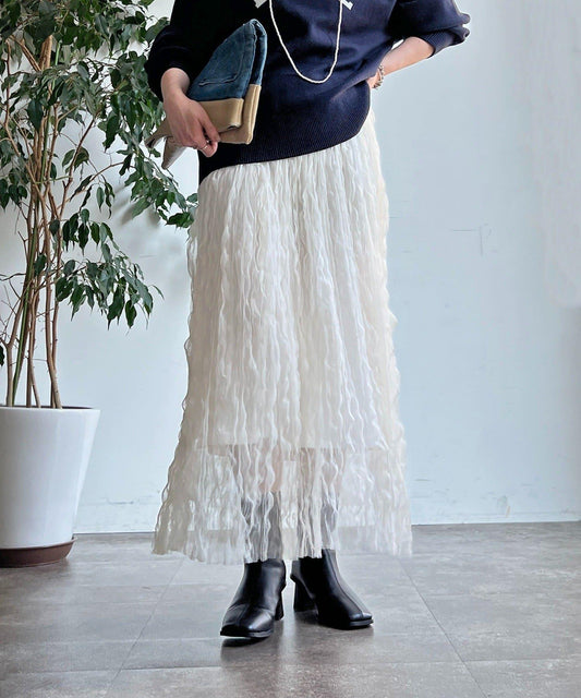 褶皺網紗半身裙