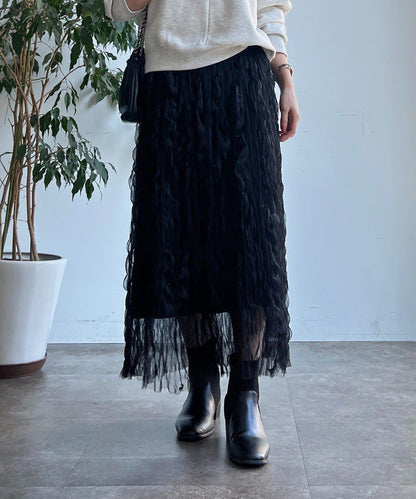 褶皺網紗半身裙