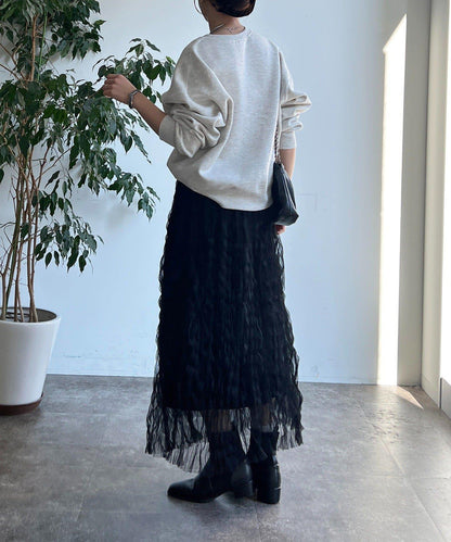 褶皺網紗半身裙