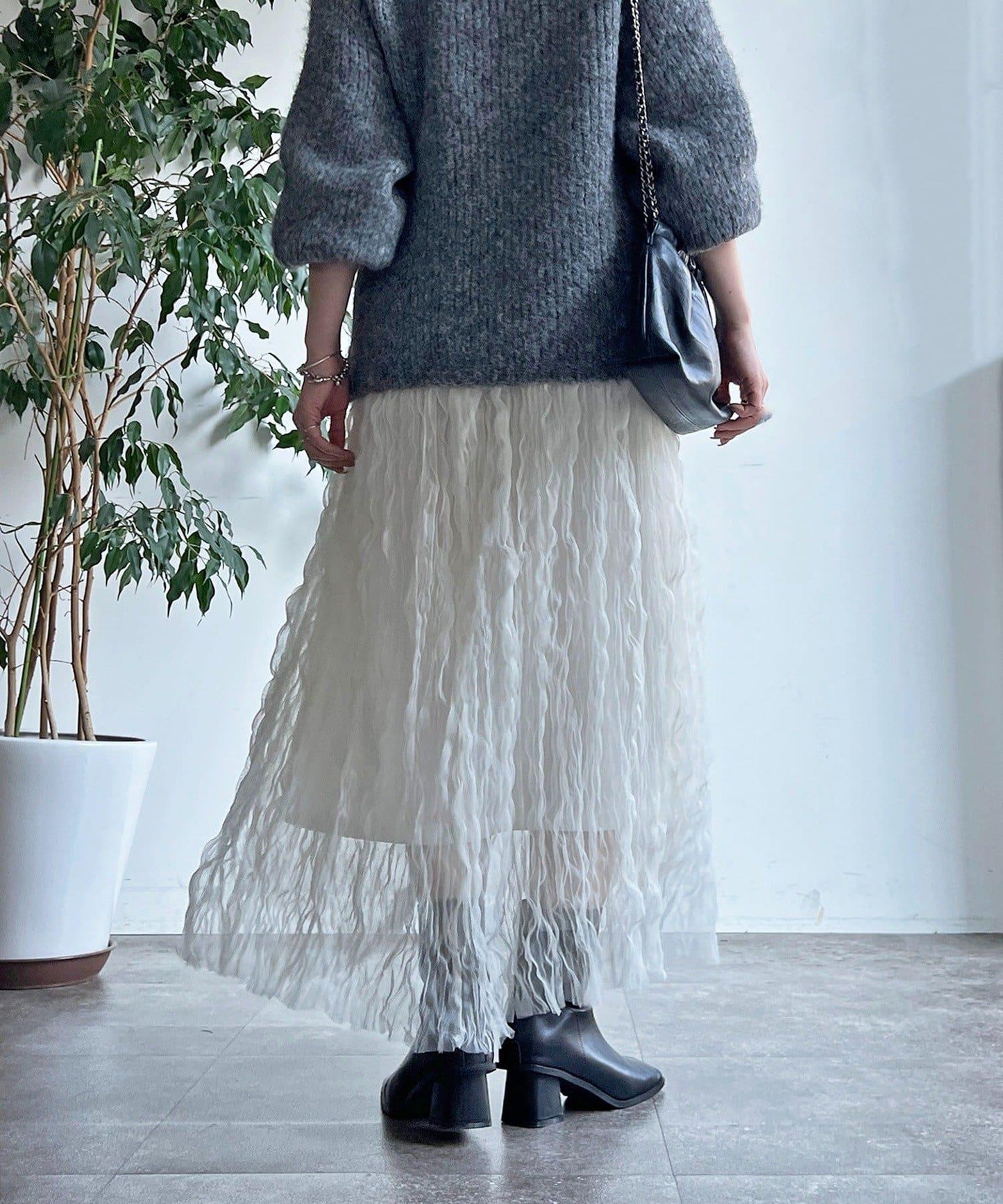 褶皺網紗半身裙