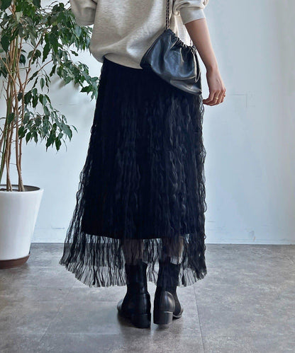 褶皺網紗半身裙