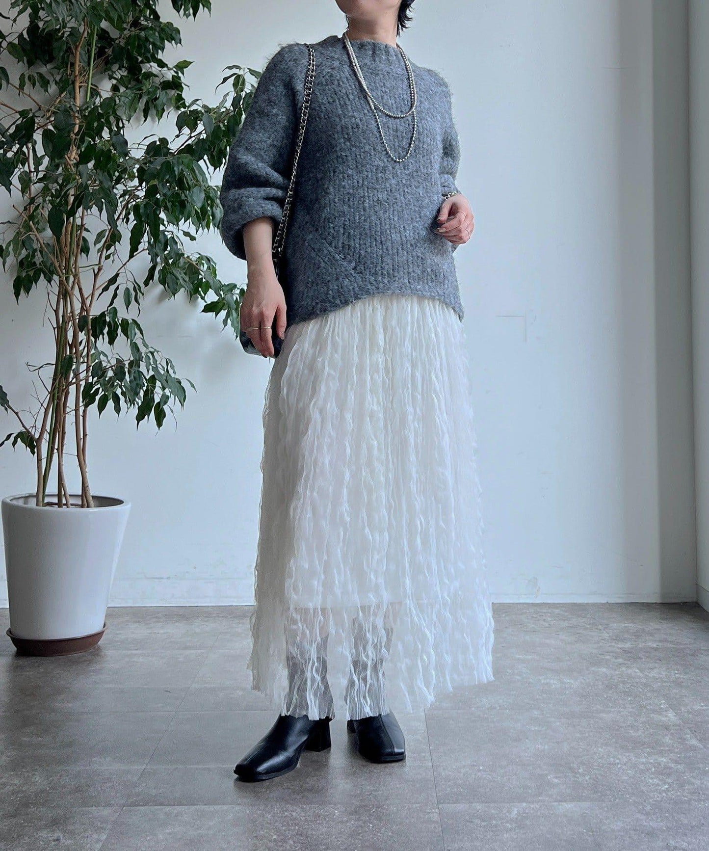 褶皺網紗半身裙