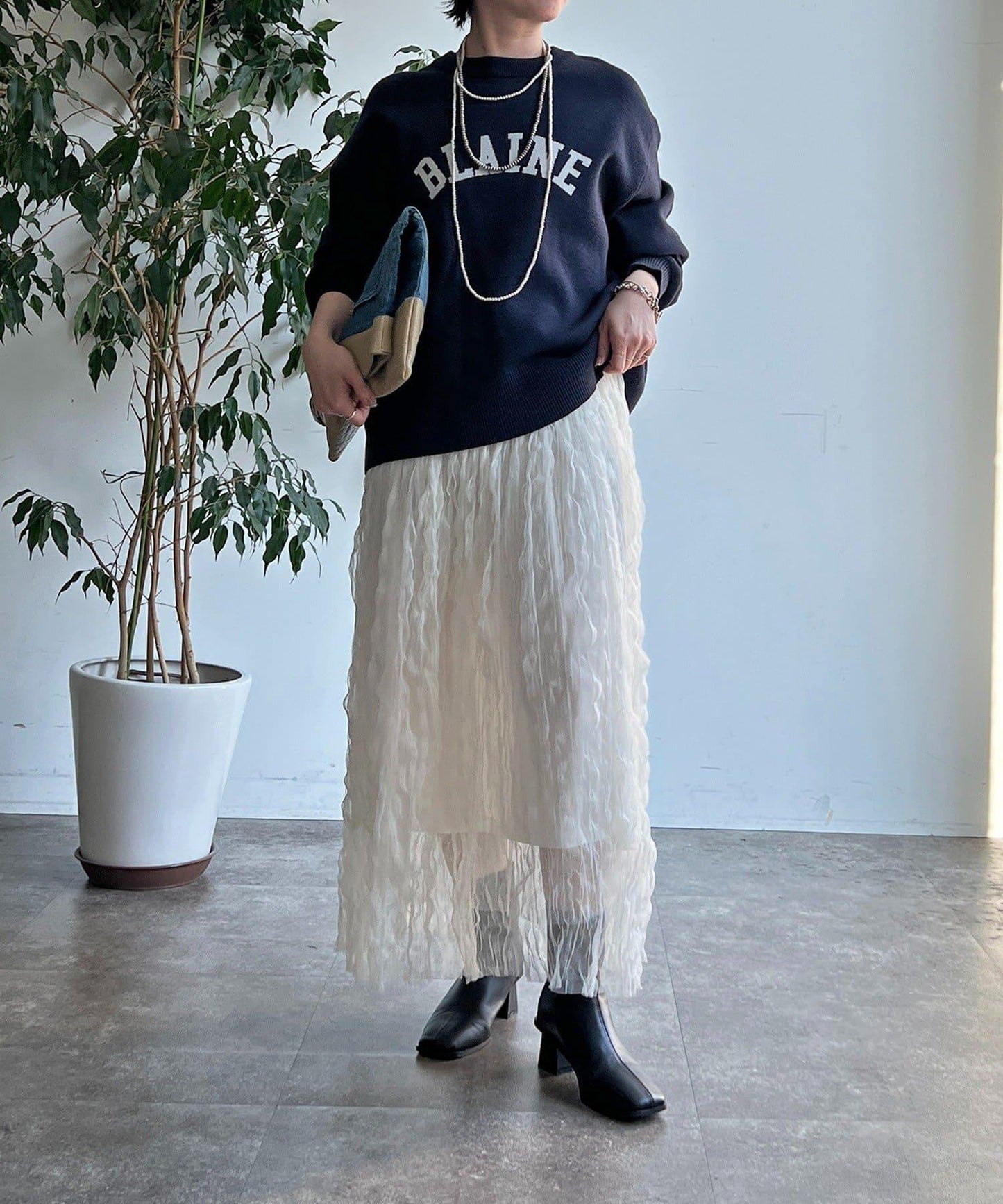 褶皺網紗半身裙