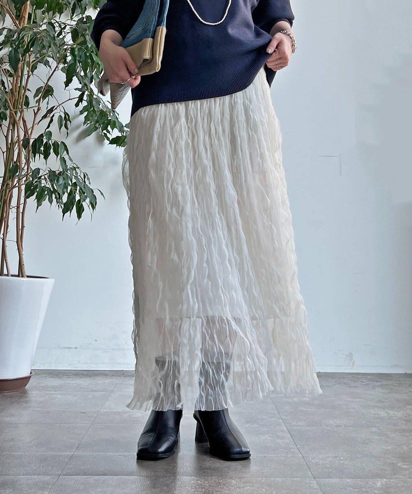 褶皺網紗半身裙