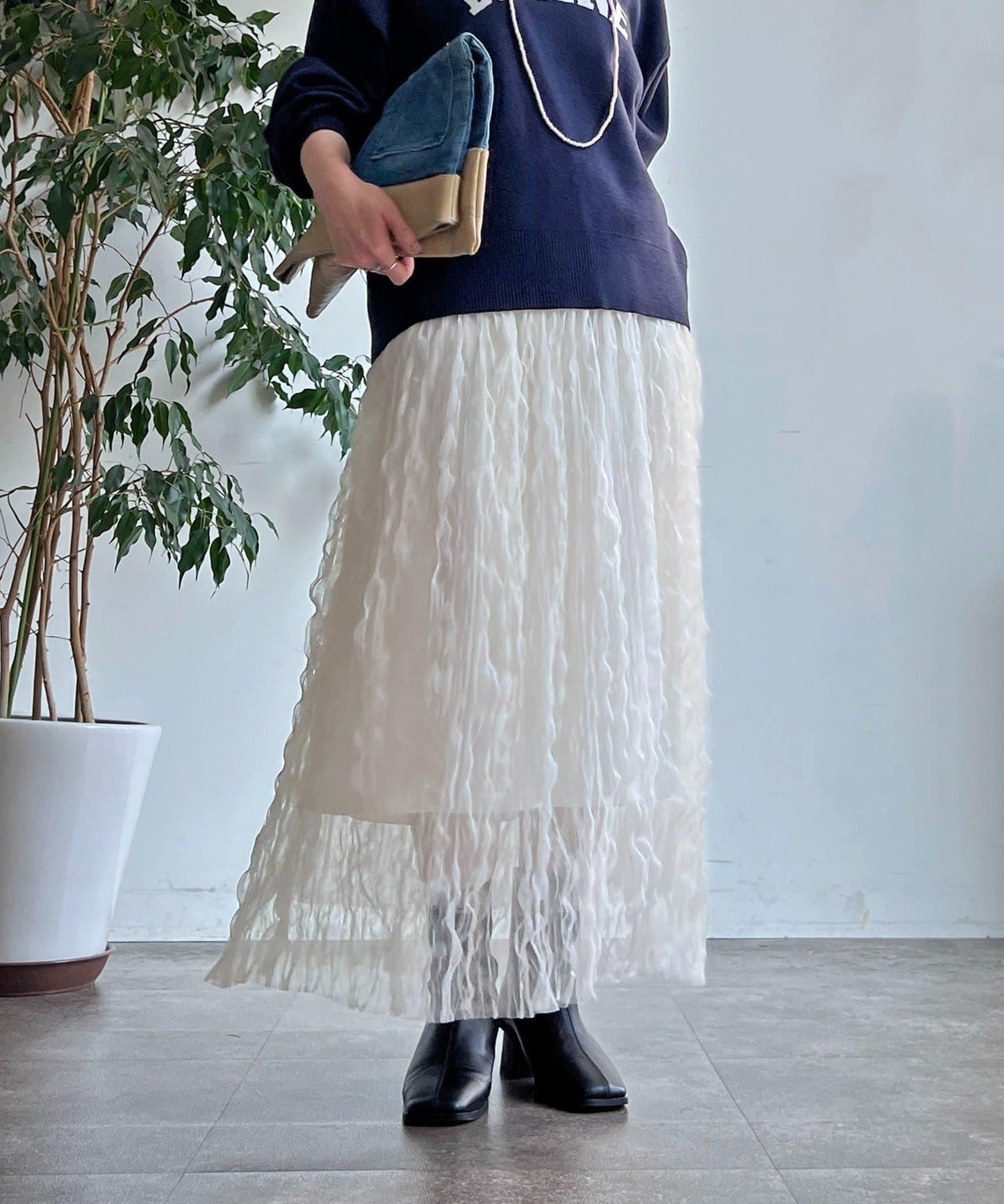 褶皺網紗半身裙