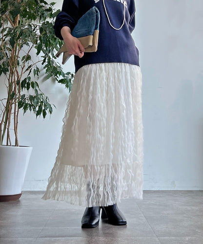 褶皺網紗半身裙