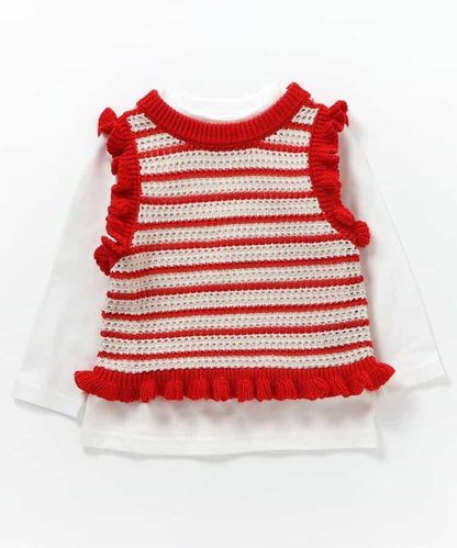 2P夏季針織背心長袖T恤套裝