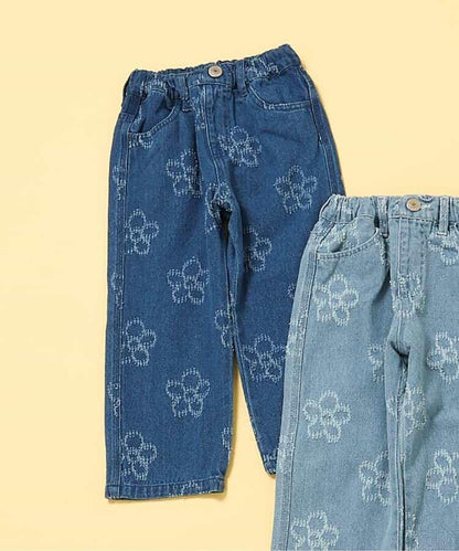 全長 花卉圖案 牛仔面料 牛仔褲