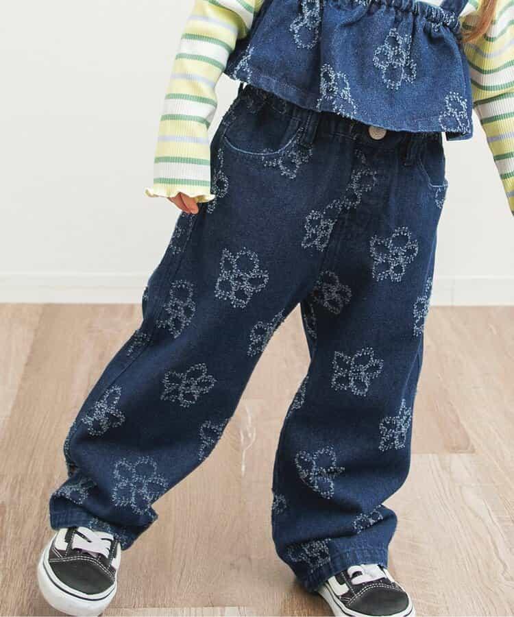 全長 花卉圖案 牛仔面料 牛仔褲