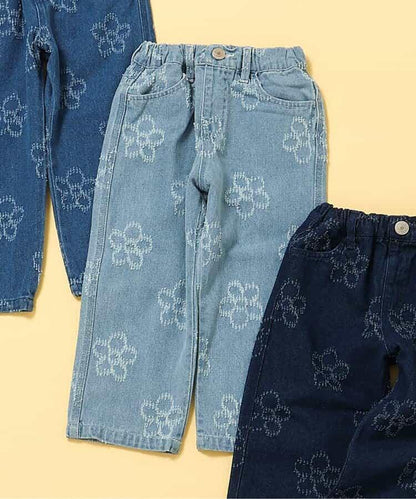 全長 花卉圖案 牛仔面料 牛仔褲