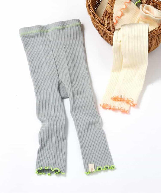 彩色波浪邊 帶護腰設計 彈力 打底褲